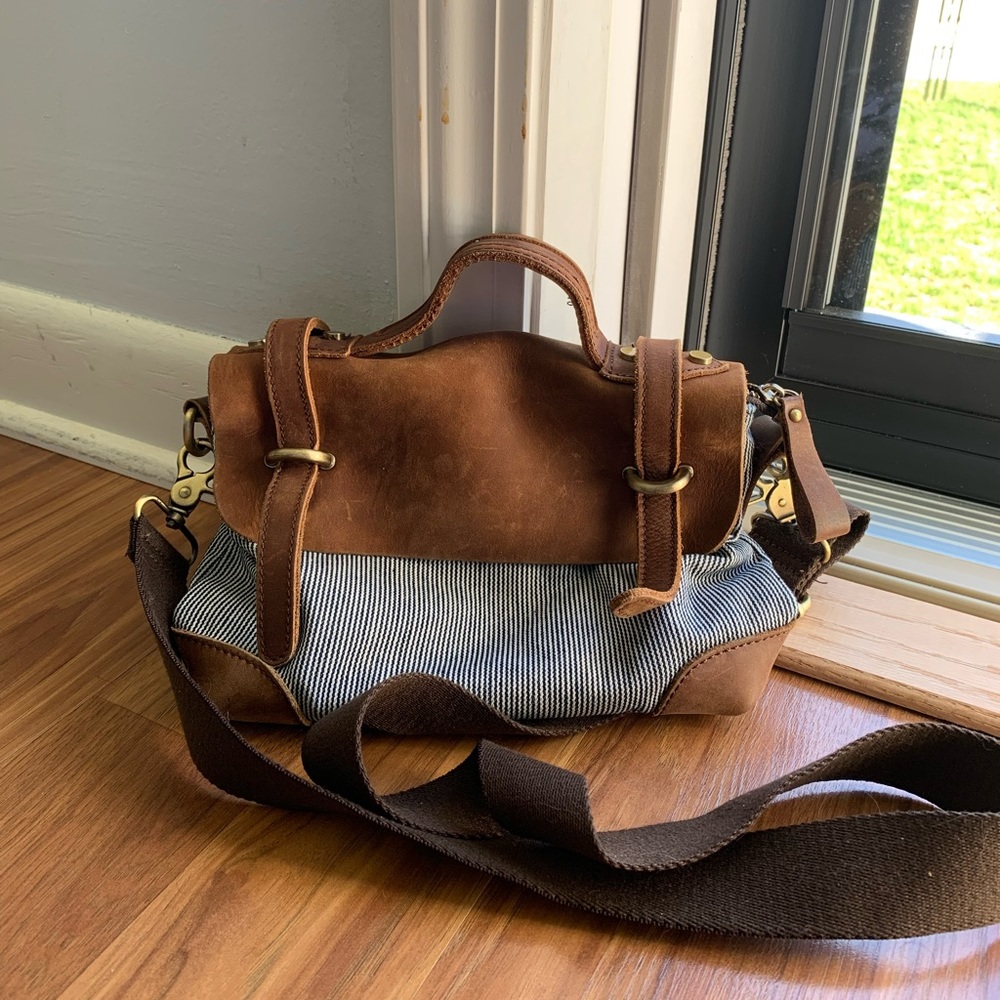 Like New Anthropologie Leather and Canvas Messenger Bag